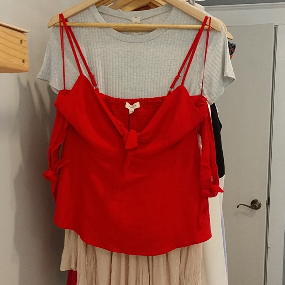 Red off-shoulder top